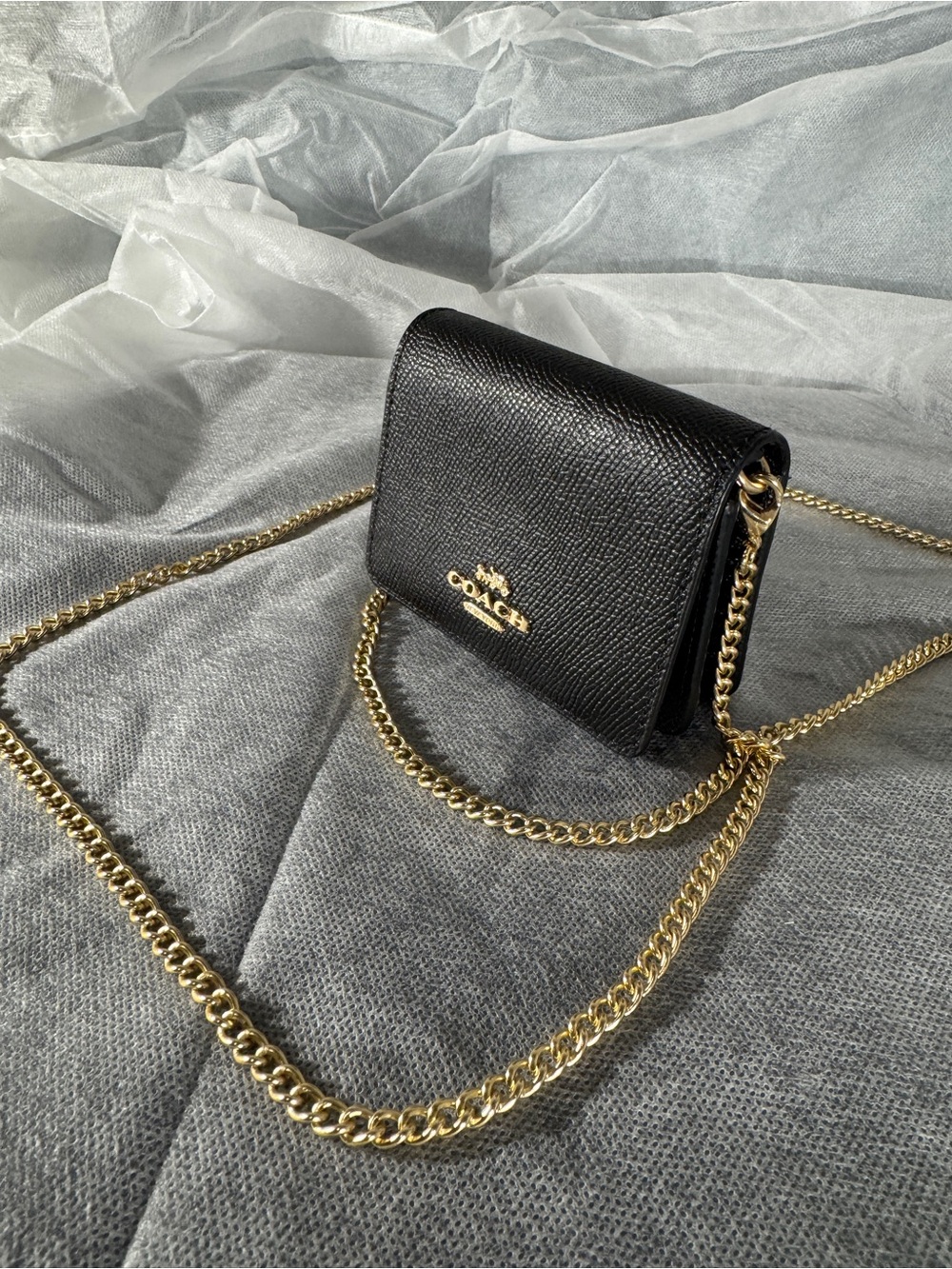 Coach Black Saffiano Leather mini  Chain Crossbody card and money holder